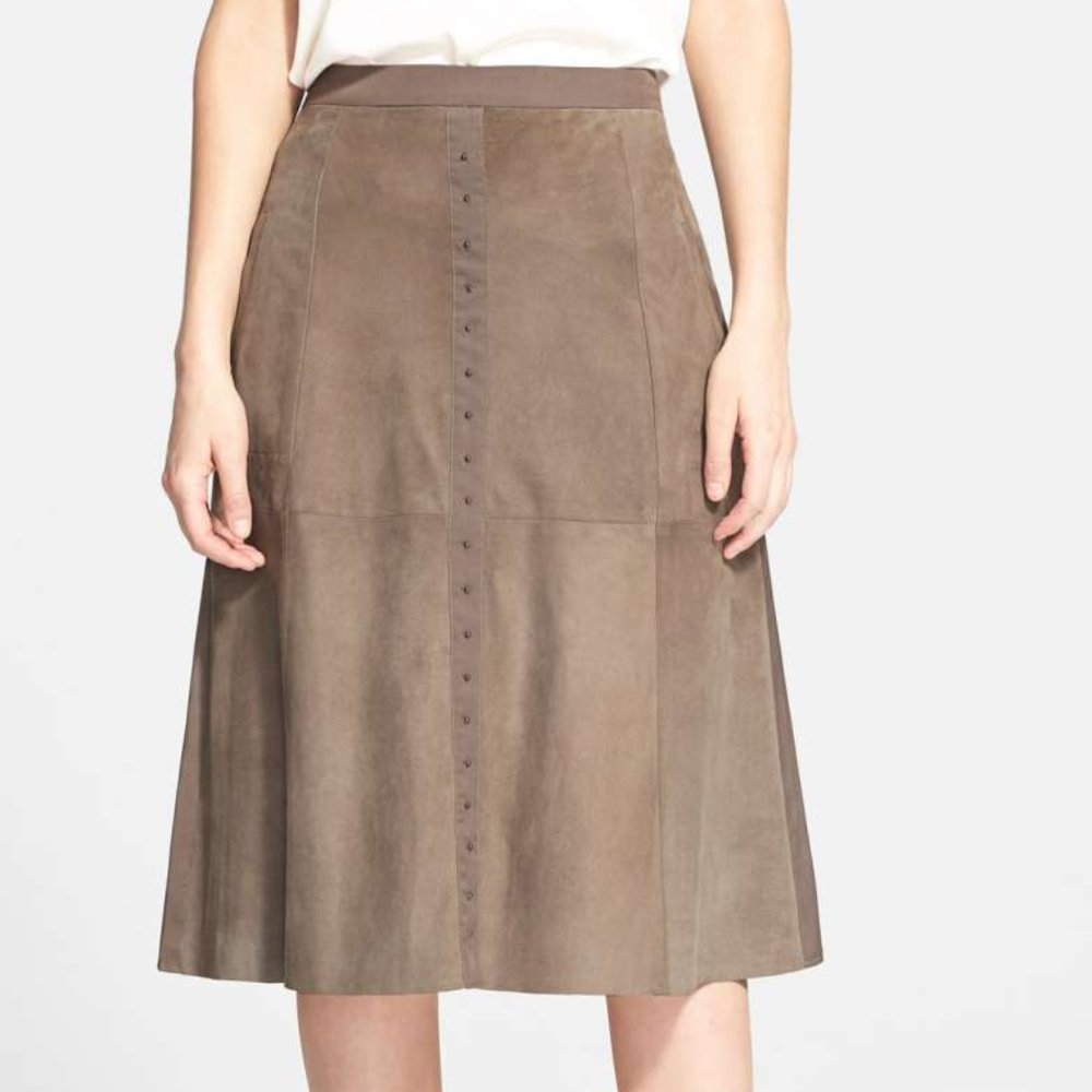 Halston Heritage Studded Suede A Line Flowy Skirt